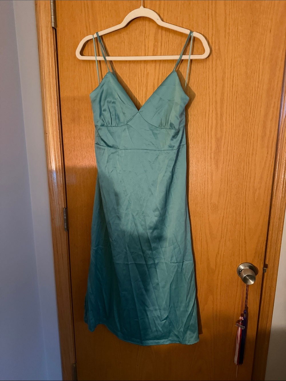 Pink Rose Teal Slip Midi Dress with Spaghetti Straps